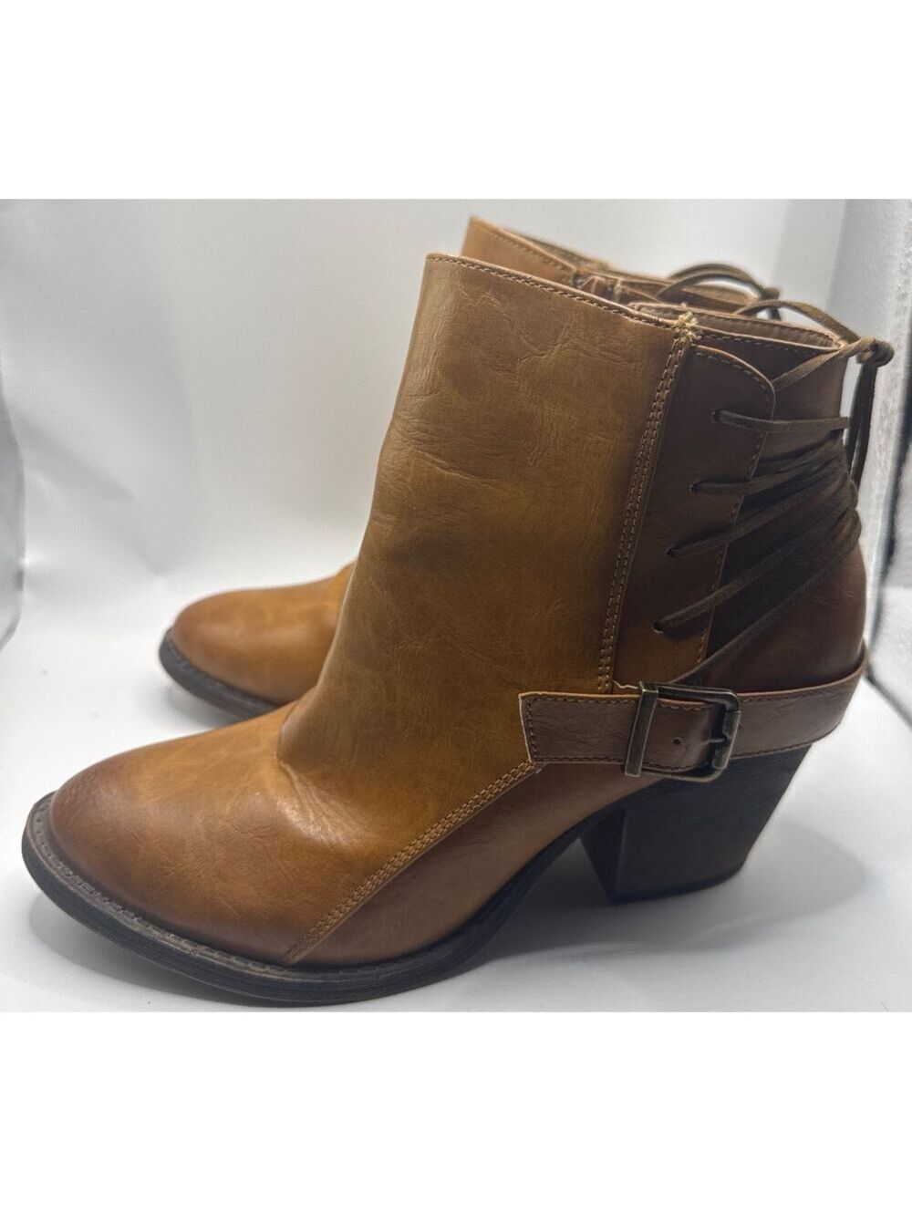 Now or Never Milano ankle boot brown fauz leather western moto boot size 9